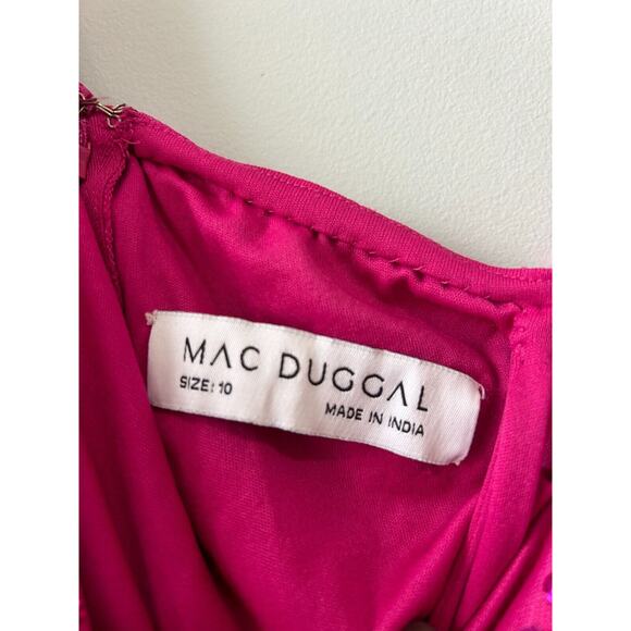 Mac Duggal Hot Pink Beaded Sequined Puff Sleeve One Shoulder Gown Dress Size 10 - Picture 15 of 16